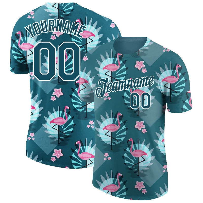 Relaxed-Fit Unisex Fashion For All-Day Comfort New Styles Just In Custom Teal White 3D Pattern Design Tropical Hawaii Flamingo Performance T-Shirt