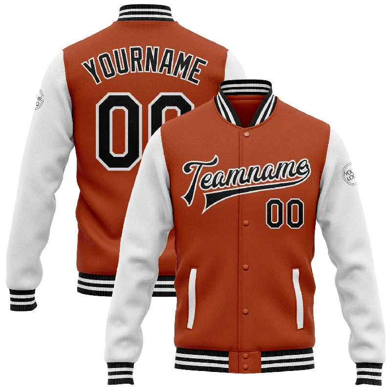 Classic And Timeless Unisex Style Mega Sales Custom Texas Orange Black-White Bomber Full-Snap Varsity Letterman Two Tone Jacket