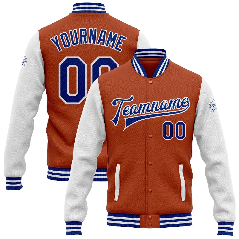 Minimalist Unisex Wardrobe Must-Haves Hot Picks Custom Texas Orange Royal-White Bomber Full-Snap Varsity Letterman Two Tone Jacket